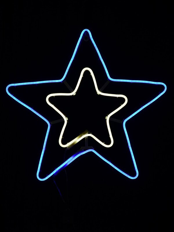 Blue & Cool White Christmas Stars Neon Christmas Light Silhouette - 63cm — image 3