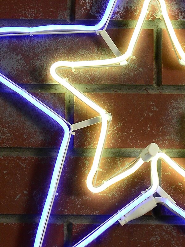 Blue & Cool White Double Star Neon Rope Light Silhouette - 55cm