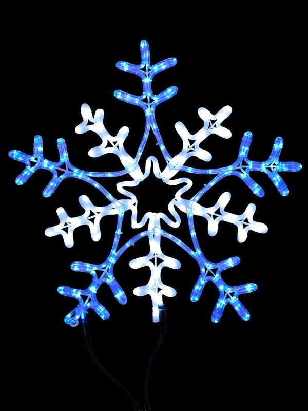 Blue & Cool White Snowflake Rope Light Silhouette - 65cm