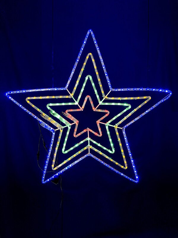 Blue, Orange, Green & Red Quadruple Star Rope LED Light Silhouette - 1.1m — image 3
