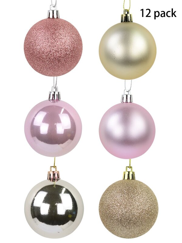 Blush Pink & Champagne Gloss, Matte & Glitter Baubles - 12 x 60mm  — image 2