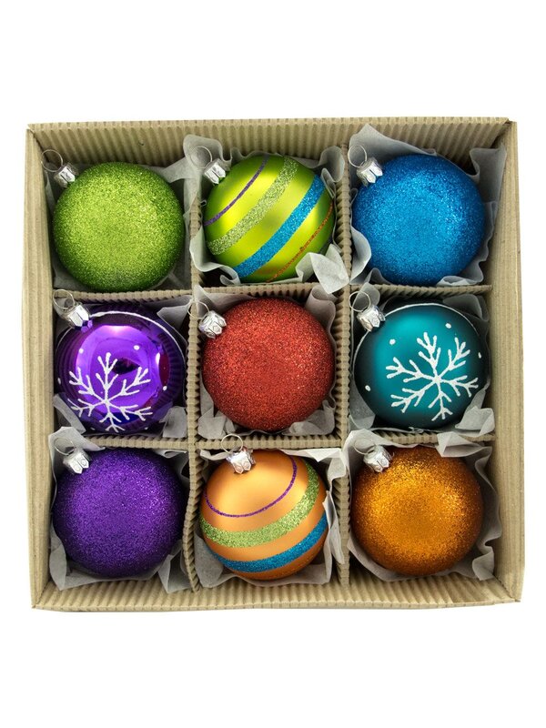 Bright & Glittered Coloured Christmas Tree Bauble Decorations - 9 x 60mm — image 11