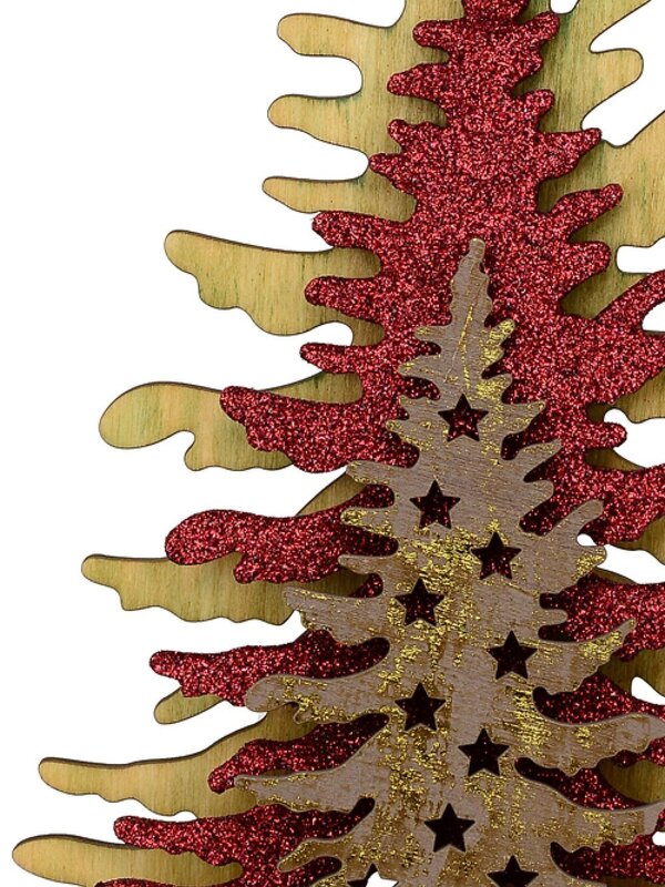 Brown, Red & Natural Wooden Christmas Trees Table Top Ornament - 28cm — image 2