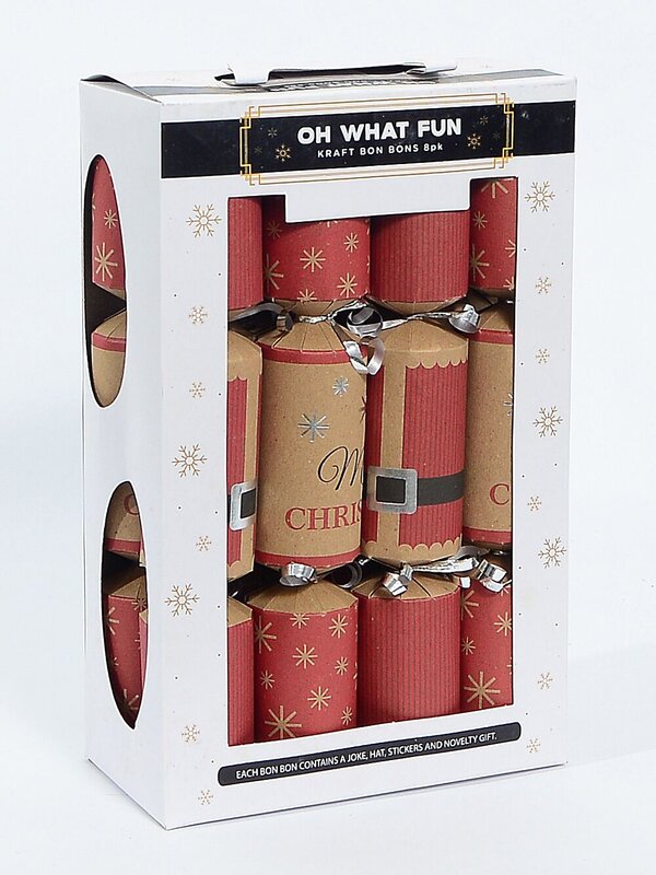 Brown & Red With Font & Santa Kraft Christmas Cracker Bon Bons - 8 x 30cm