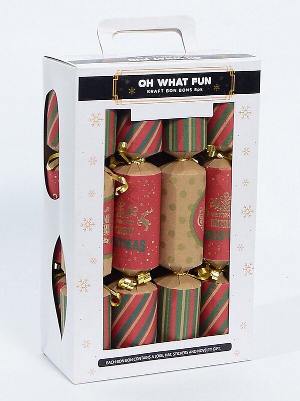 Brown & Red With Gold Logo Kraft Christmas Cracker Bon Bons - 8 x 30cm