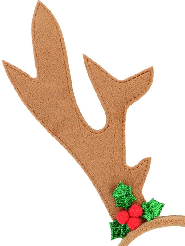 Brown Velvet Deer Antlers Christmas Headband Mistletoe | One Size Fits Most