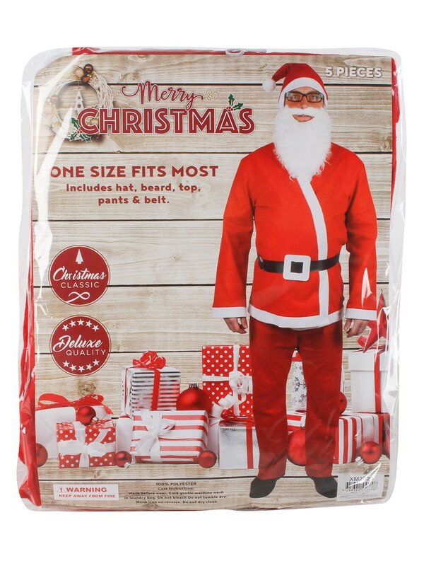 Budget 5 Piece Adult Santa Suit Costume - One Size Fits Most