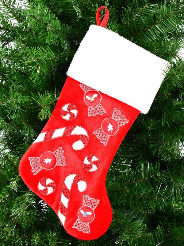 Candy Canes & Lollies Red Velvet With White Cuff Christmas Stocking - 48cm — image 5