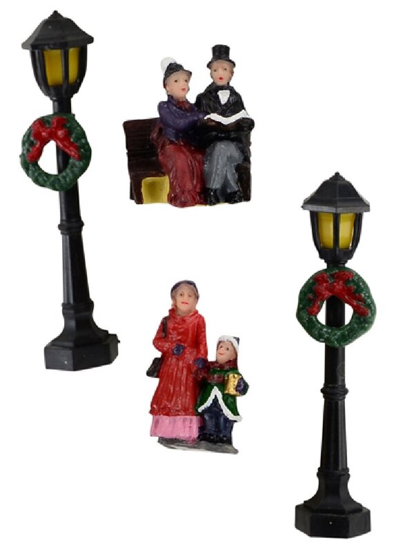 Carollers In Illuminated Town Centre Christmas Village Figurines - 11 Piece Set — image 5