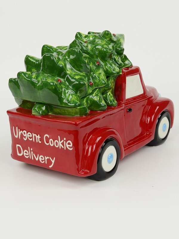 Ceramic Christmas Tree In Red Ute 'Urgent Cookie Delivery' Cookie Jar - 30cm