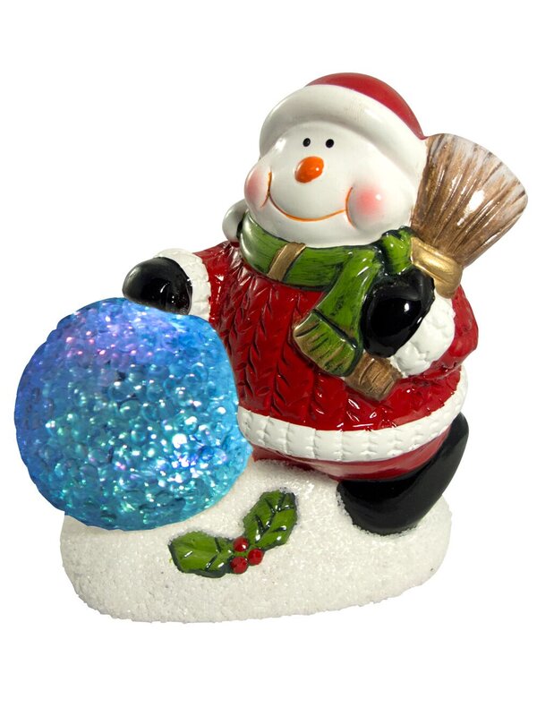 Ceramic Snowman With LED Acrylic Snowball - 12cm — image 3