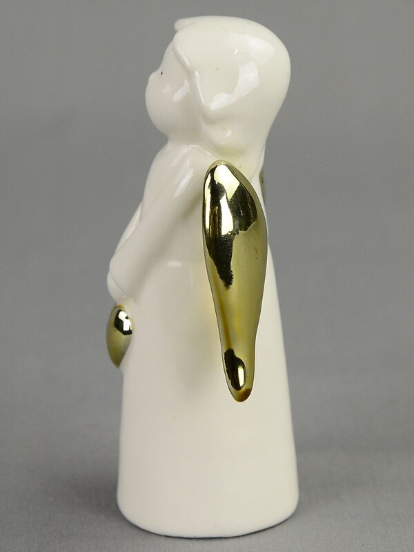 Ceramic White Angel With Gold Wings Holding Gold Heart - 10cm — image 4