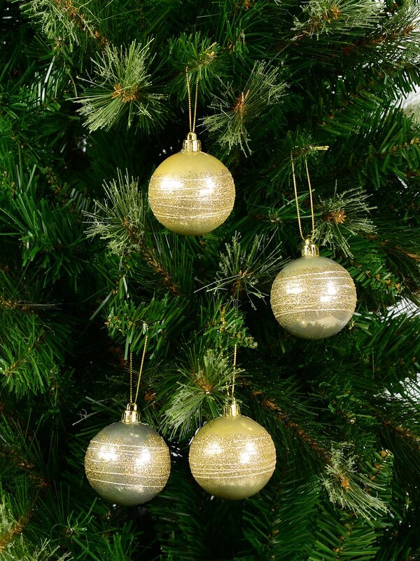 Champagne Pearl Baubles With Gold Glitter & White Stripes - 12 x 60mm — image 4