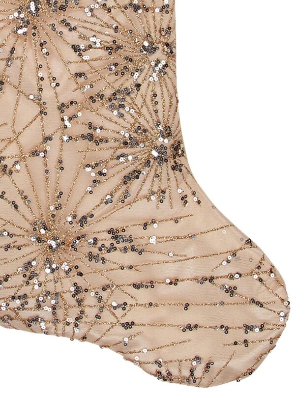 Champagne Satin With Sequin Starburst Pattern Christmas Stocking - 48cm — image 3