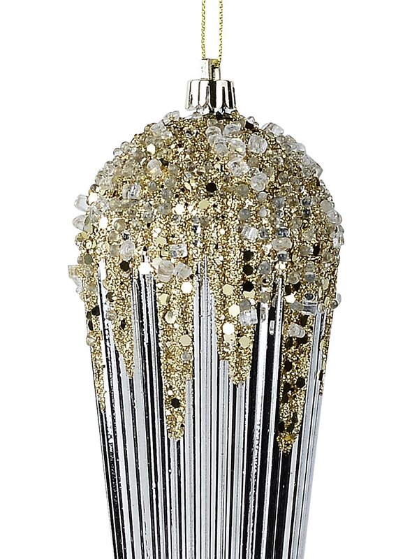 Champagne Textured & Gold Sequin Icicle Whimsical Essential Ornament | 28cm — image 3