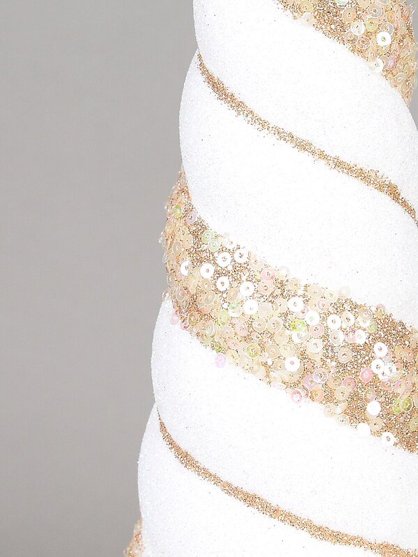 Champagne & White With Glitter & Sequins Conical Shape Table Top Tree - 43cm — image 2