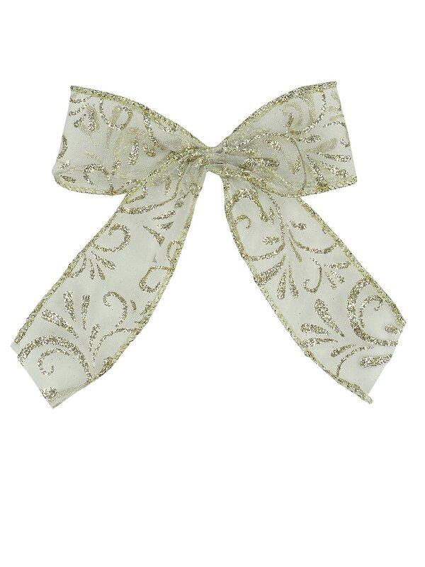Champagne With Gold Glitter Pattern Sheer Fabric Bows - 6 x 15cm — image 2