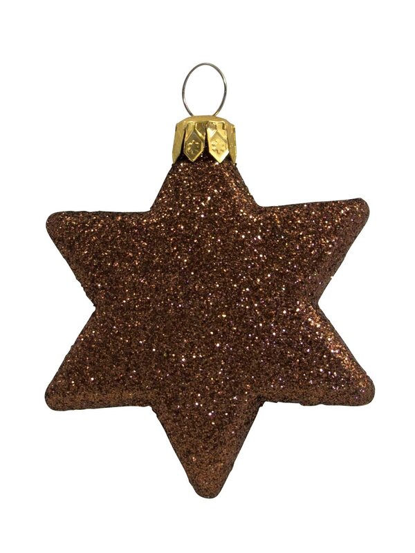 Chocolate, Bronze & Gold Glittered Star Decorations - 8 x 65mm 