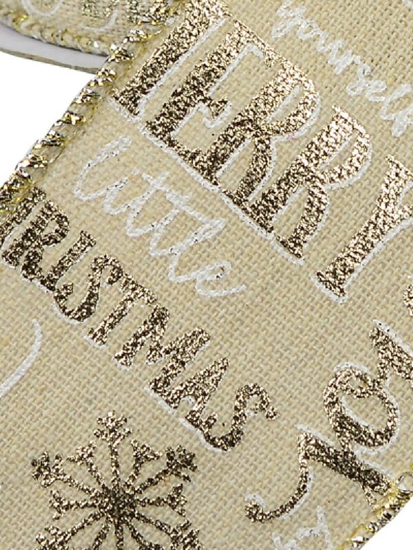 Christmas Font On Natural Look Christmas Ribbon With Silver Edging - 3m