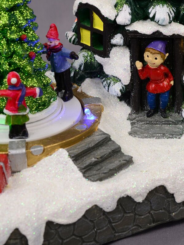 Christmas Tree Scene With Kids & Elf With LED Lights & Animated Tree - 19cm — image 4
