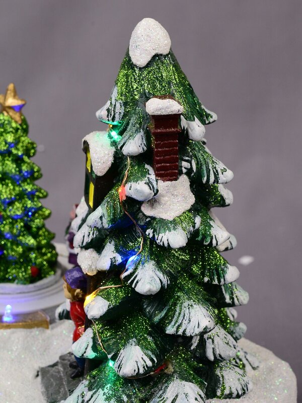 Christmas Tree Scene With Kids & Elf With LED Lights & Animated Tree - 19cm — image 6