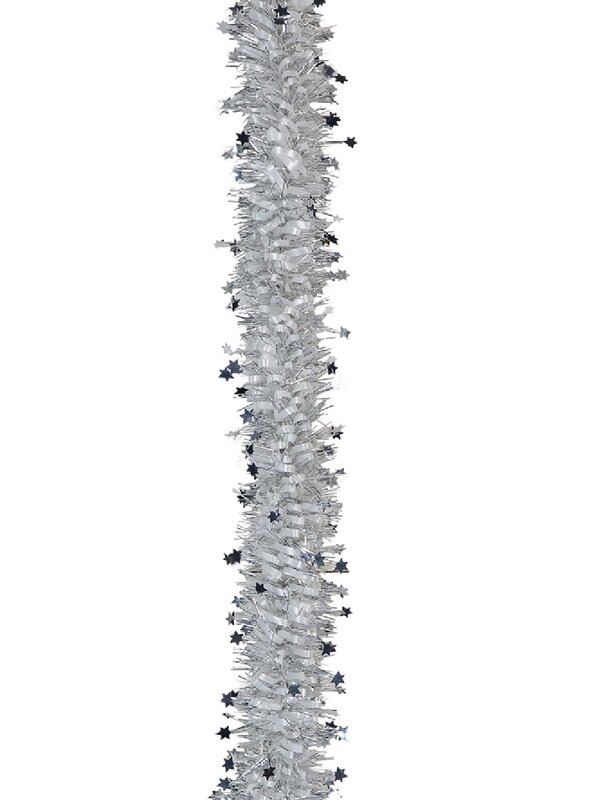 Classic 4ply Silver Star & Loop Fir Christmas Tinsel Garland | 2.7m x 90mm
