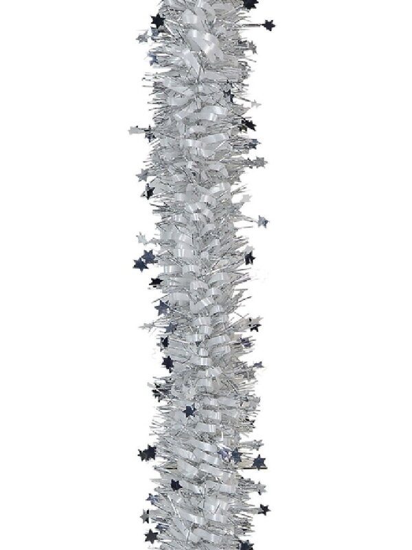 Classic 4ply Silver Star & Loop Fir Christmas Tinsel Garland | 2.7m x 90mm