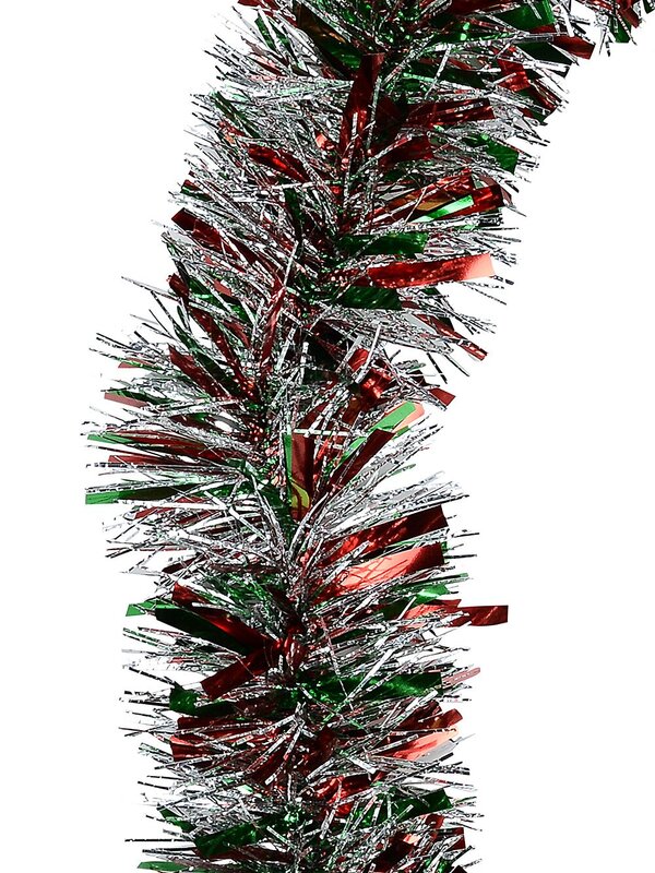 Classic 6ply Red, Green & Silver Thick & Thin Fir Tinsel Garland | 2m x 90mm — image 3