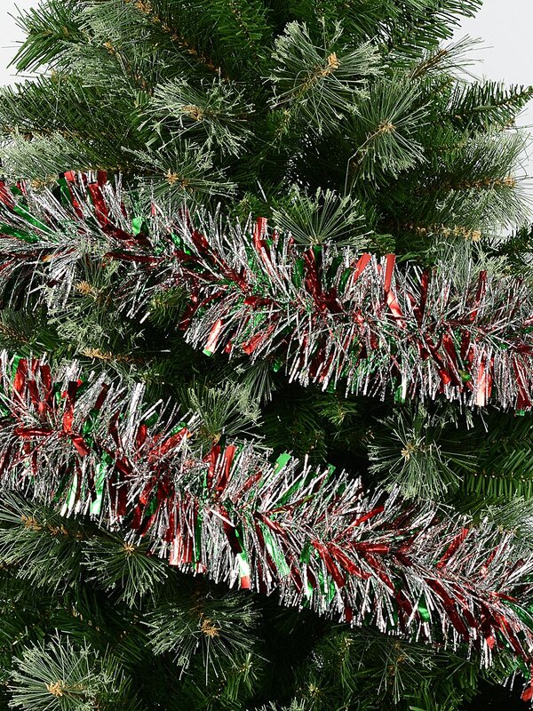 Classic 6ply Red, Green & Silver Thick & Thin Fir Tinsel Garland | 2m x 90mm — image 2