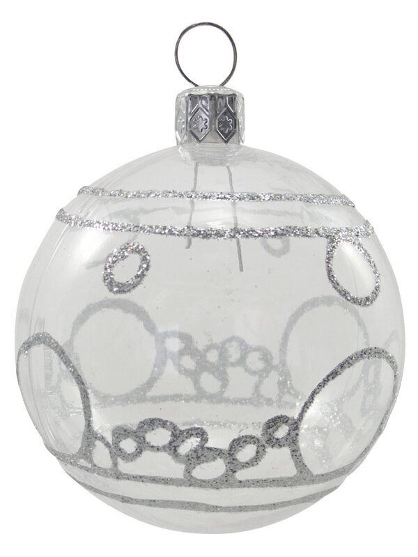 Clear Baubles With Assorted Glittered Pattern - 9 x 60mm