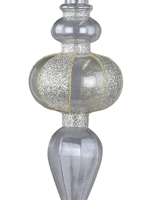 Clear Lustrous Grand Silver Glittered Ball Finial Drop | 24cm — image 3