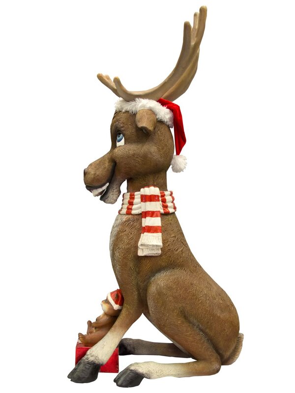 Comical Resin Moose With Chipmunk & Gift Decor - 1.2m — image 4