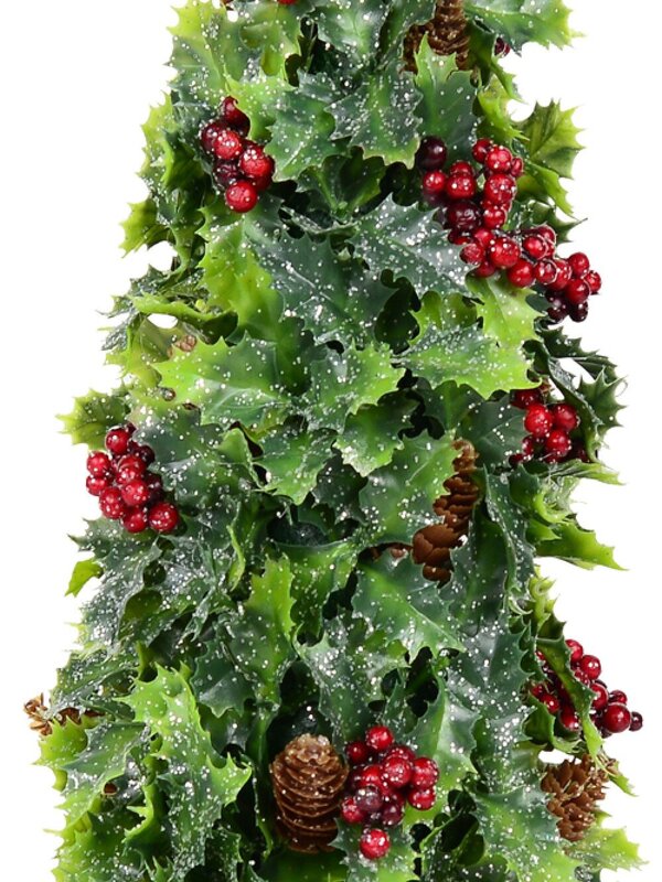 Conical Holly Leaf, Berry & Pine Cone Christmas Tree Table Top Ornament - 40cm — image 3