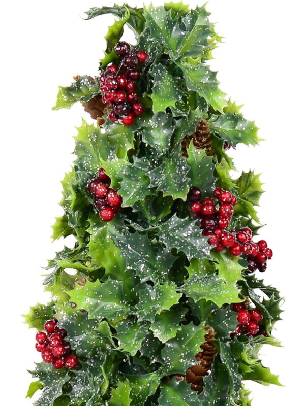 Conical Holly Leaf, Berry & Pine Cone Christmas Tree Table Top Ornament - 40cm — image 2