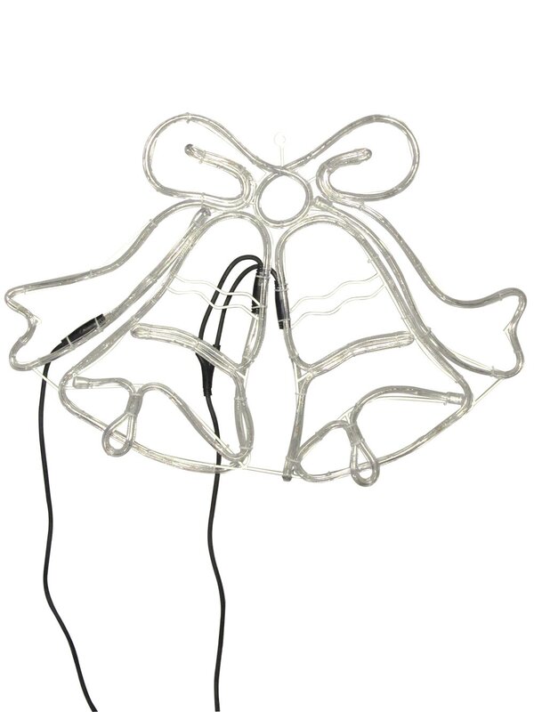 Cool White Double Bell With Red Ribbon LED Rope Light Silhouette - 74cm