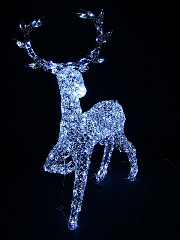 Cool White LED Crystal 3D Winter Reindeer - 1.3m