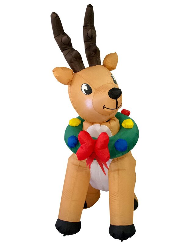 Cute Illuminated & Animated Reindeer With Wreath Inflatable - 70cm — image 2