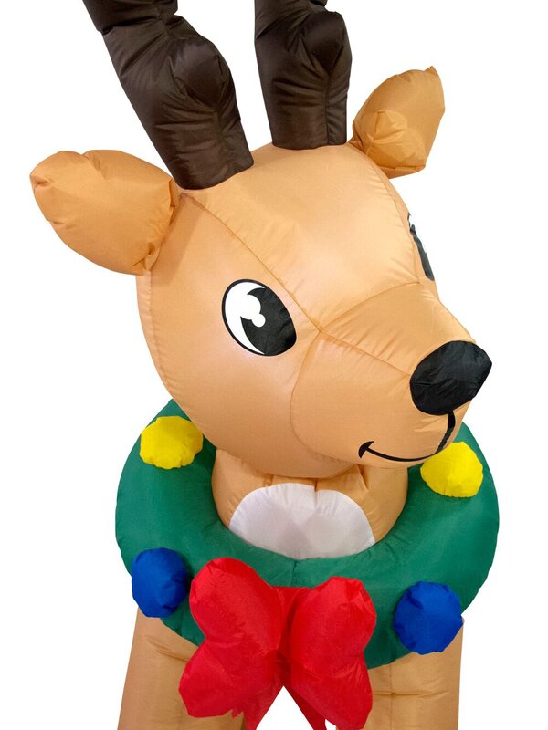 Cute Illuminated & Animated Reindeer With Wreath Inflatable - 70cm — image 4