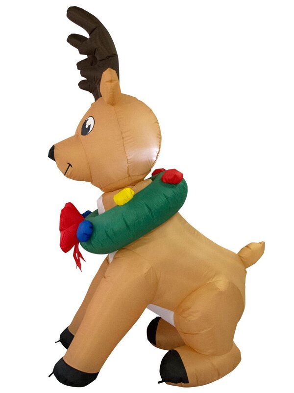 Cute Illuminated & Animated Reindeer With Wreath Inflatable - 70cm — image 7