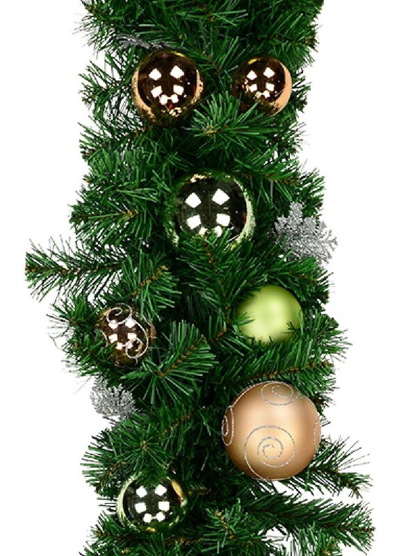 Decorated Antique Mint & Rose Gold Baubles Pine Christmas Garland - 2.3m — image 2