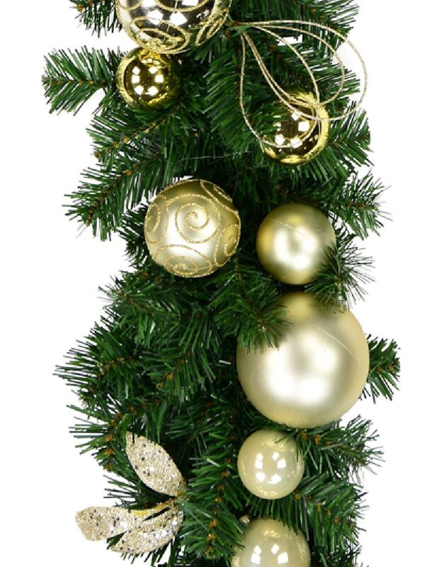 Decorated Gold & Champagne Bauble & Leaf Stem Pine Christmas Garland - 2.7m