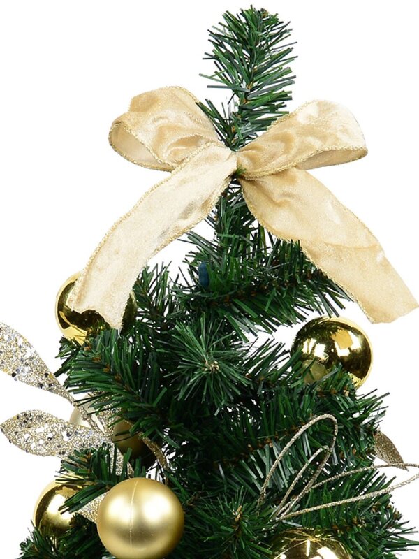 Decorated Gold & Champagne Bauble & Leaf Stem Pine Table Top Tree - 60cm — image 2