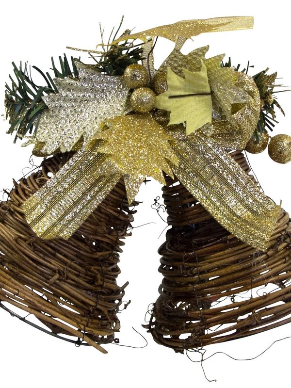 Decorated Gold Rattan Double Bell - 20cm