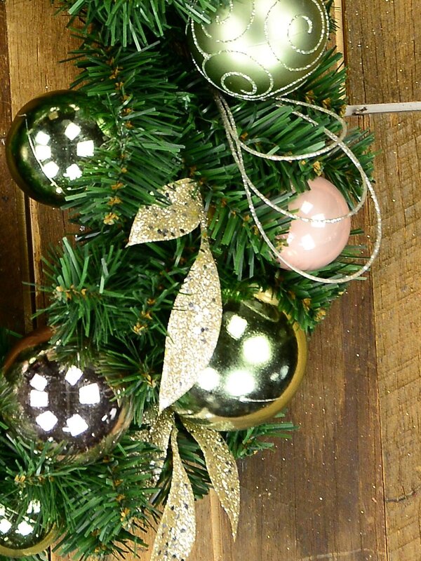 Decorated Pink & Mint Baubles, Whisker Loops & Leaf Stem Pine Wreath - 45cm — image 3