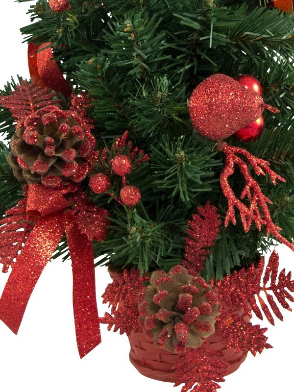Decorated Red Glittered Fruit & Pine Cone Table Top Tree - 45cm — image 3