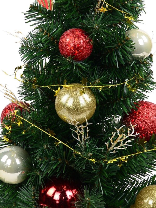 Decorated Red & Gold Bauble, Ribbon & Twigs Pine Table Top Tree - 60cm — image 3
