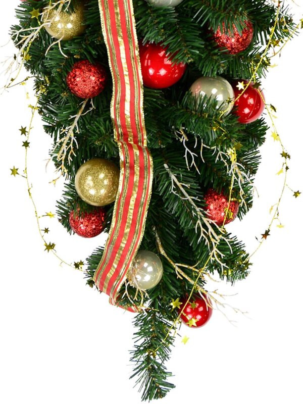 Decorated Red & Gold Bauble, Ribbon & Twigs Pine Teardrop Swag - 90cm — image 3