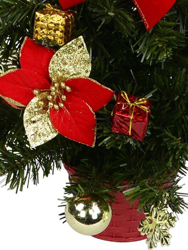Decorated Red, Green & Gold Mixed Foliage & Floral Pine Table Top Tree - 60cm — image 6