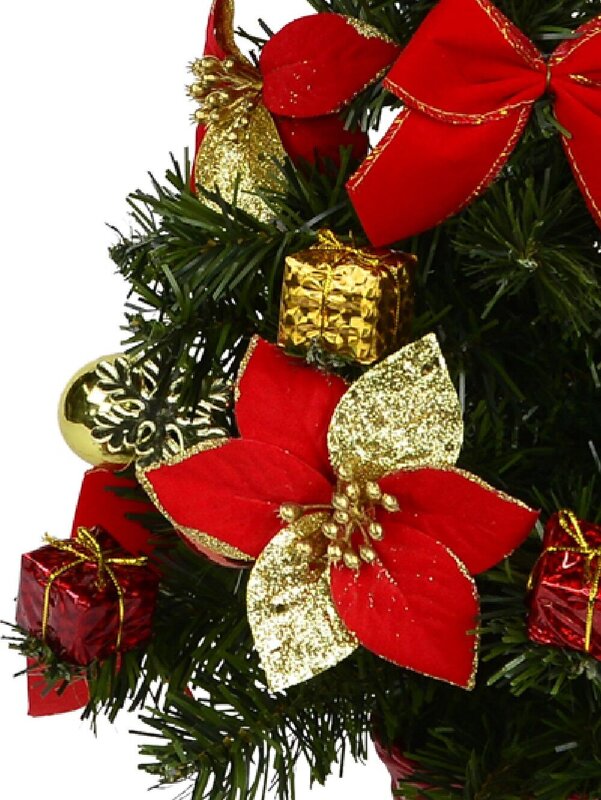 Decorated Red, Green & Gold Mixed Foliage & Floral Pine Table Top Tree - 60cm — image 3