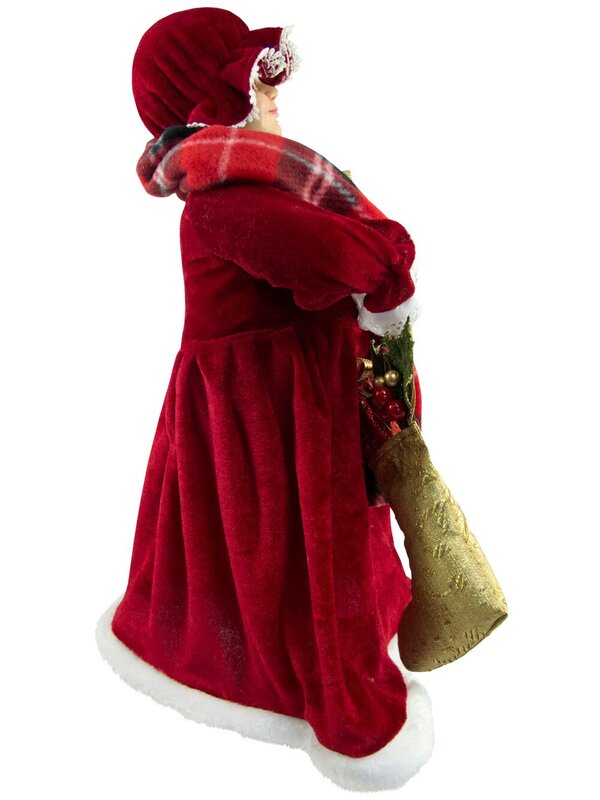 Decorative Mrs Claus With Tartan Shawl & Gifts - 46cm